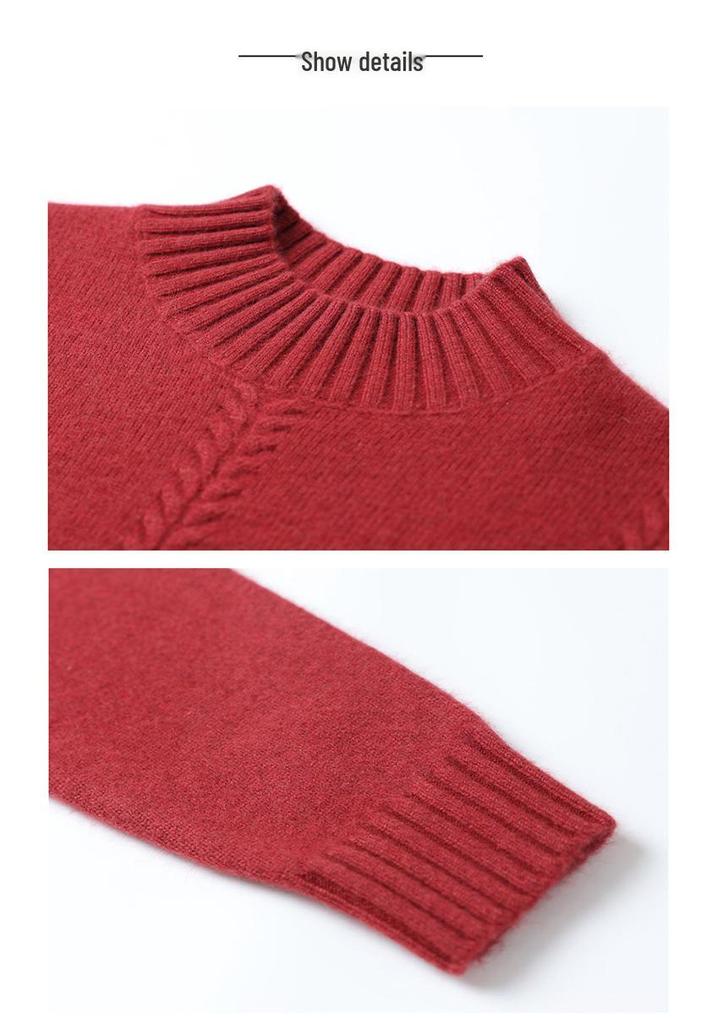 Maternity 100% Pure Wool Autumn/Winter Sweater for Women, Half-High Neck, Thickened Plain Color Base Layer for Middle-Aged & Elderly.