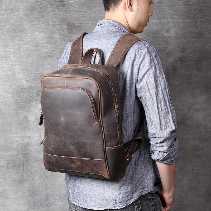 Sivok Retro Men's Genuine Leather Cowhide Laptop Backpack