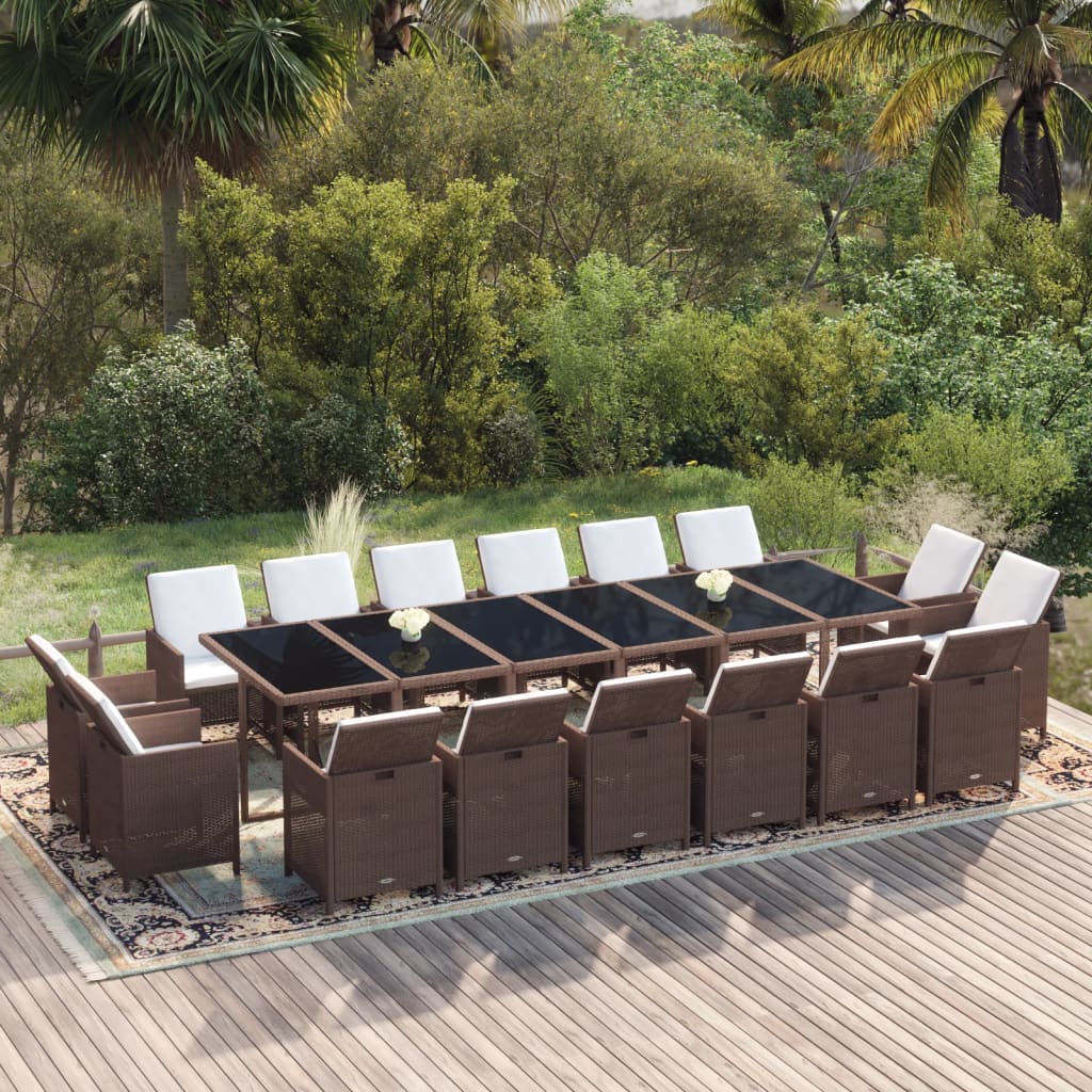 17 piece brown polyrattan garden dining set with cushions