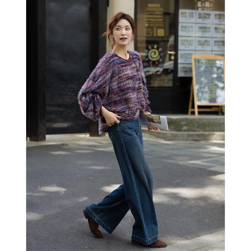 

Demana Elegant Lantern Sleeve Color Block Knit Top XL