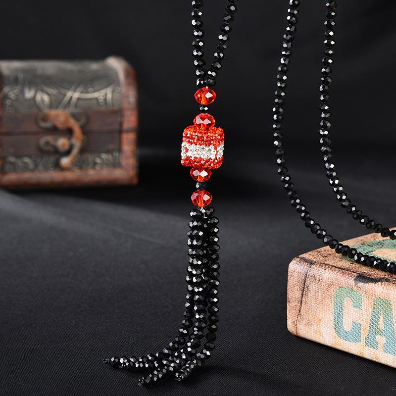 Crystal Sweater Chain Long Versatile Simple Fashion High-End Clothing Accessories Necklace Female Same Style