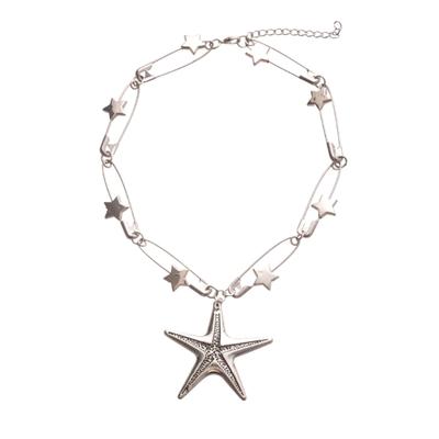 Stylish Alloy Star And Safety Pin Necklace Adjustable Neckchain Versatile Accessory For Daily Wear Or Special Occasions