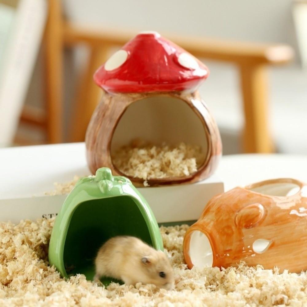 Mushroom Shaped Ceramic Hamster Hideout Chew-Proof Pet Sleeping Nest for Turtle Hedgehog