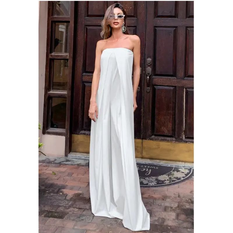 

European and American Jumpsuit off-Neck Slim fit Trousers Long sleeve Street Photography Fashion Jumpsuit Women Pants White XL