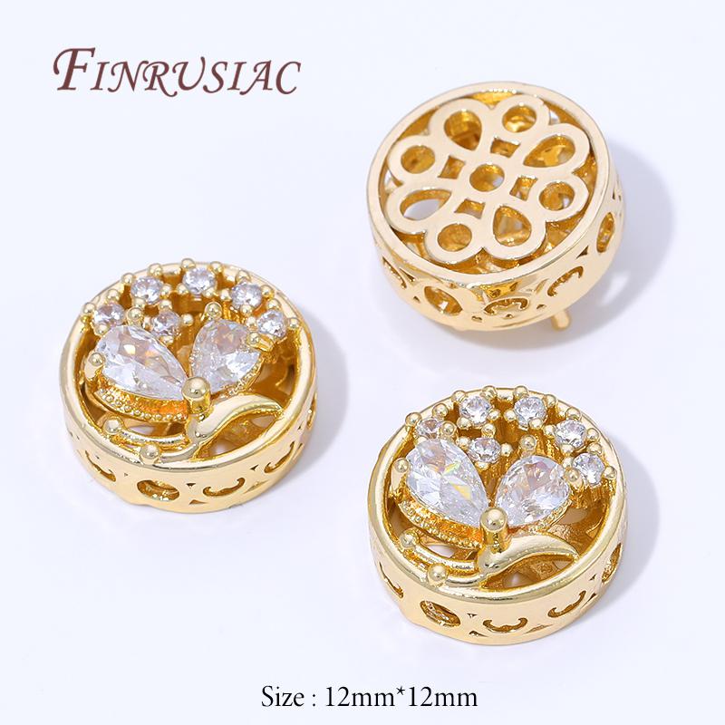 Style Multiple Plaqué Or 14K Perles Zircon pour Fabrication de Bijoux, Perles Espacement Métal, Perles Fleurs Rondes Séparateurs Accessoires DIY