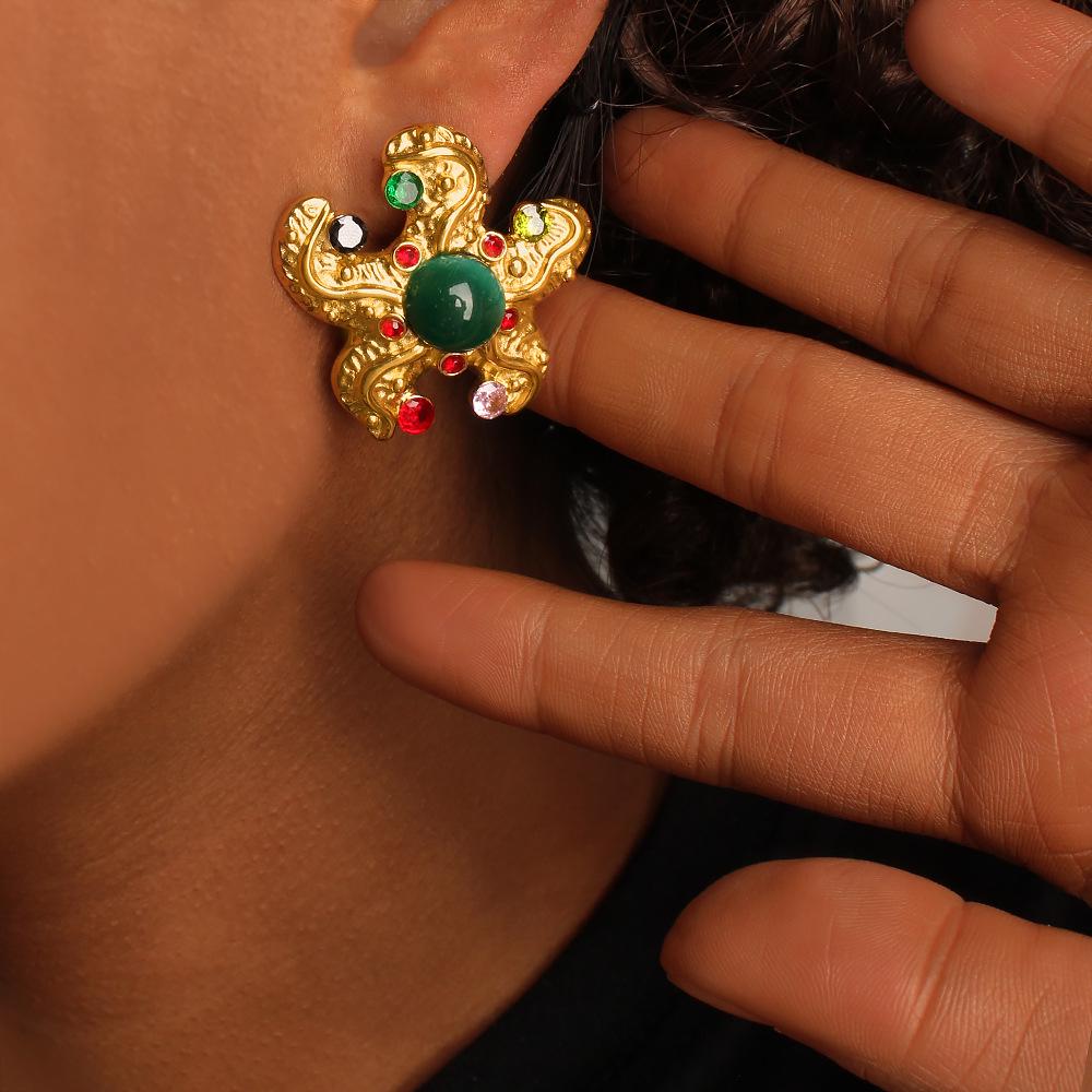 Trendy Ocean Series: Colorful Rhinestone Octopus & Starfish Stainless Steel Earrings