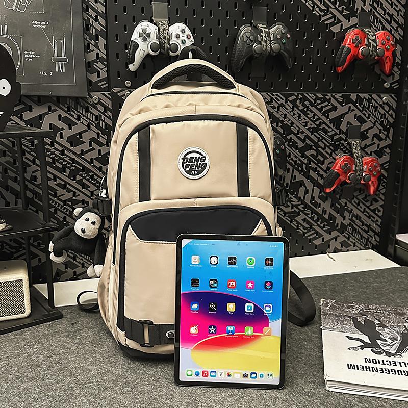 Contrast Color Backpack Men's Lightweight Travel Backpack Large Capacity Student Schoolbag