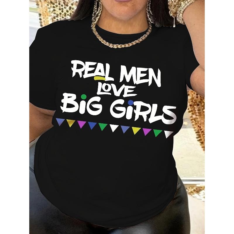 

Women s Plus Size Slogan Graphic Print Tee Crew Neck Short Sleeve Casual Top M чёрный
