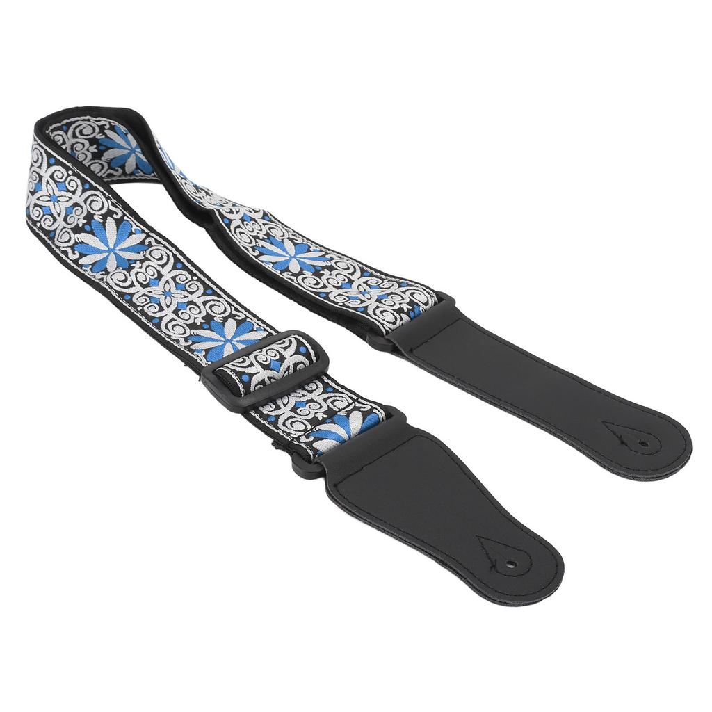 Guitar Strap Leather Embroidered Thickened Wear Resistant Adjustable Length Belt Blue