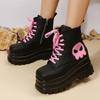 Fashion Black Pink Lace-up Combat Women Boots 6Cm Chunky Heel Platform Women Boots British Style Thick Sole Increase Height Casual Boots