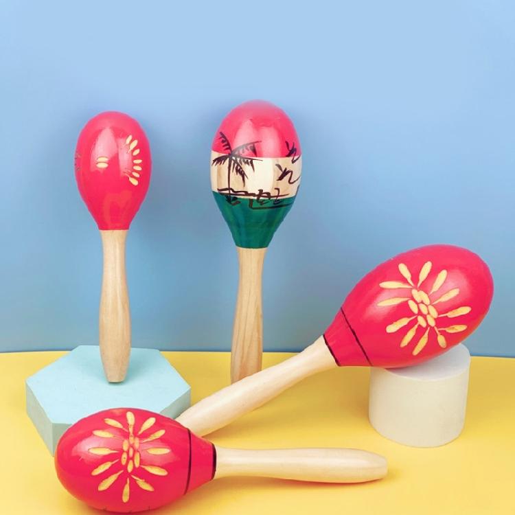 Educational Percussion Musical Instrument Kid Percussion Toy Sand Hammer Shaker with Beautiful Patterns, Wood Maracas