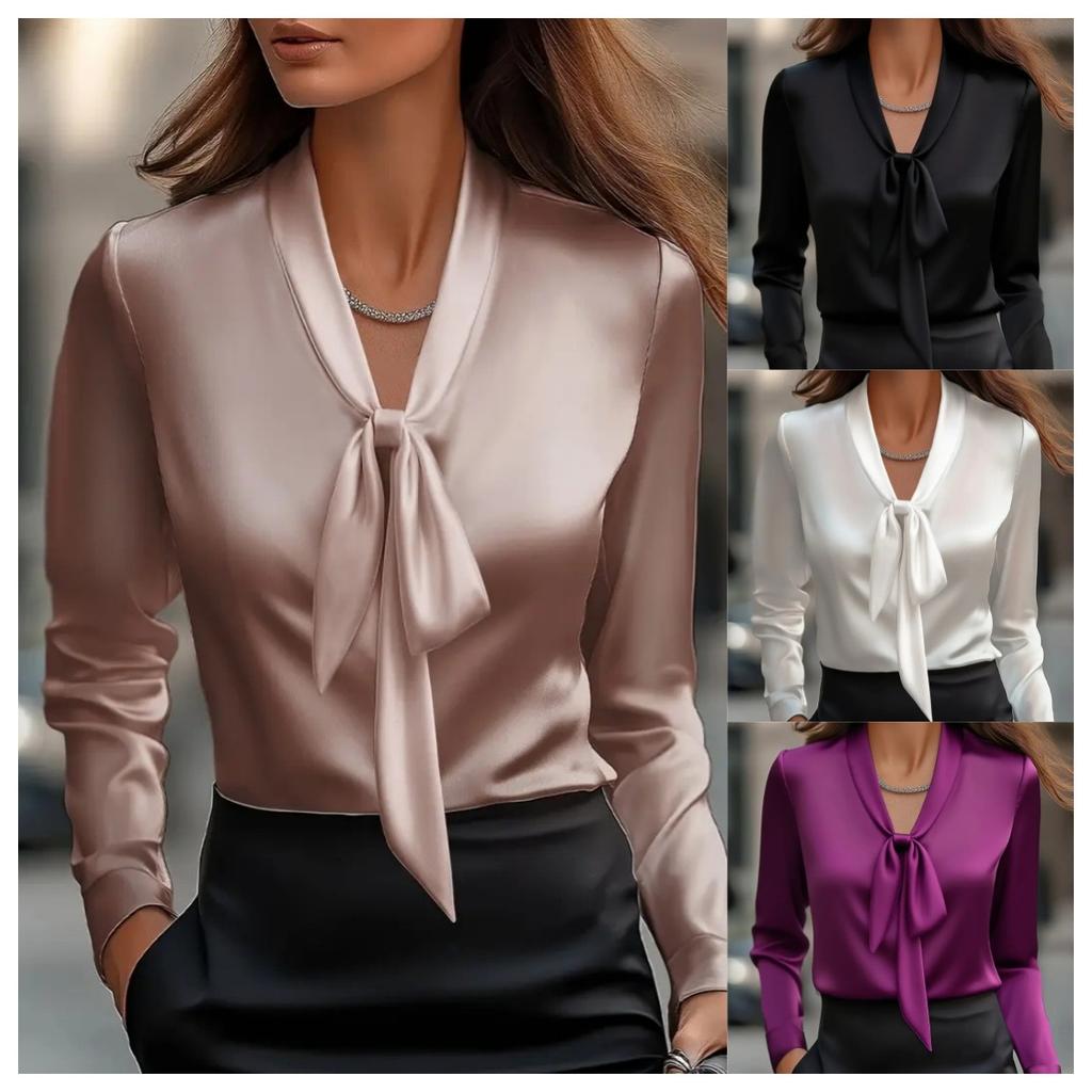 Women's Fashion Casual Solid Color Print Long Sleeve V Neck Blouses & Shirts