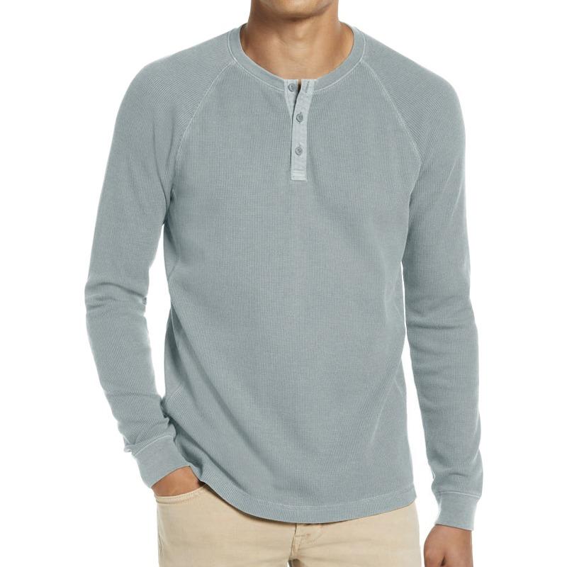 Men S Long Sleeve Waffle Knit Round Neck T Shirt Basic Top
