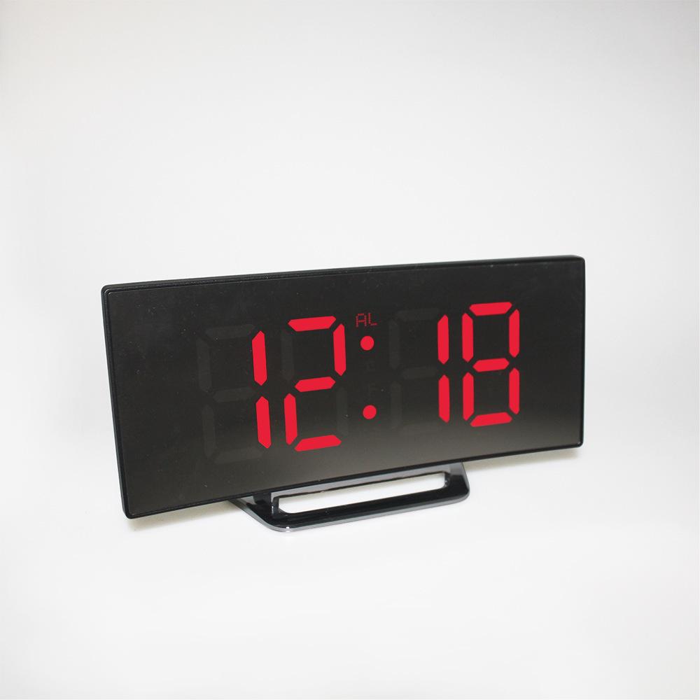 Creative Curved Surface LED Mirror Clock with Large Display and Silent Alarm