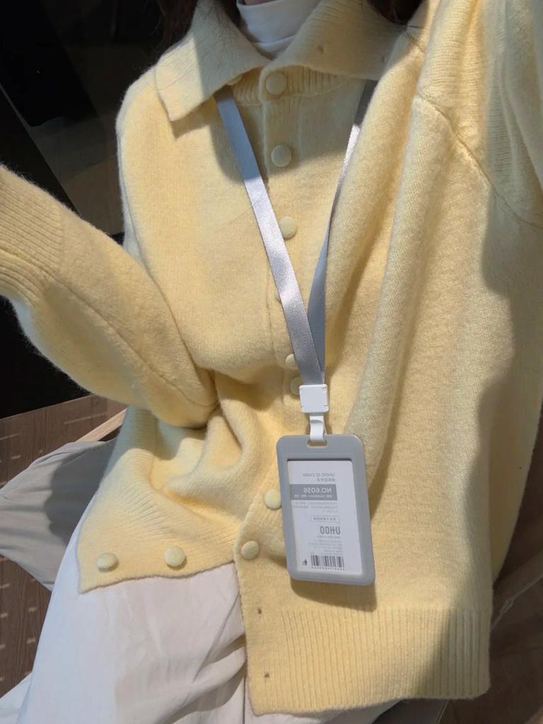 Sweet single-breasted lapel-neck knitted sweater for women, stacked in autumn and winter, thickened warm inner top, button coat