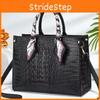 Womens Handheld Crossbody Bag With Crocodile Embossed And Silk Scarf Decoration