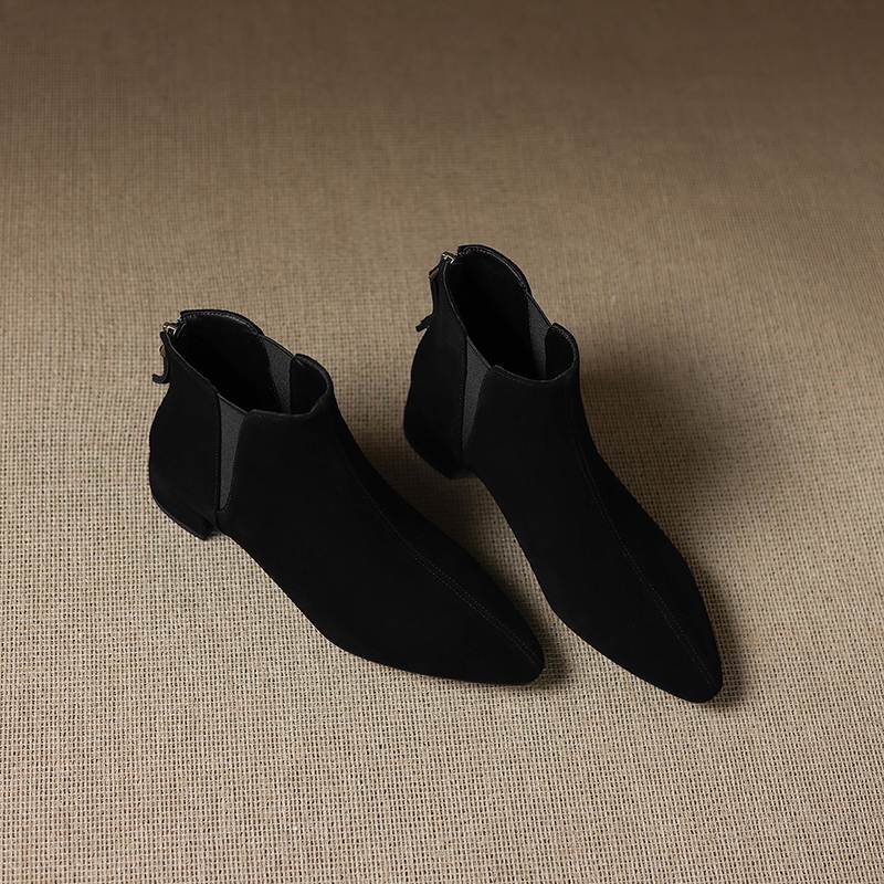 Krazing Pot Rindsvelours Nubuk Runde Zehenpartie Dicke Absätze Chelsea Boots Größe 43 Reißverschluss hinten Damen Stiefeletten