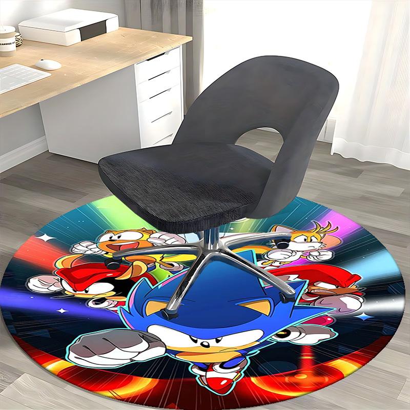 1pc Sonic the Hedgehog Anime Cartoon Design Round Carpet  Office Chair Mat, NonSlip Rug for Home Decor, Living Room, Bedroom, Game Room