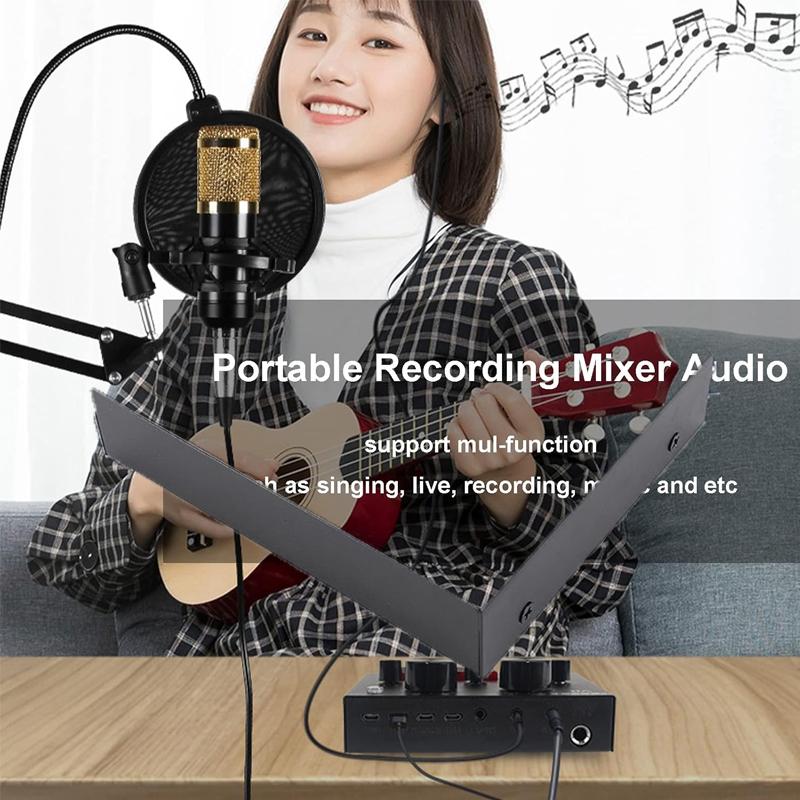 כרטיס קול V8 לשידור חי KTV, כרטיס קול כפול לטלפון נייד, מתאים לטלפון נייד, מחשב, כרטיס קול חיצוני (לבן שחור)