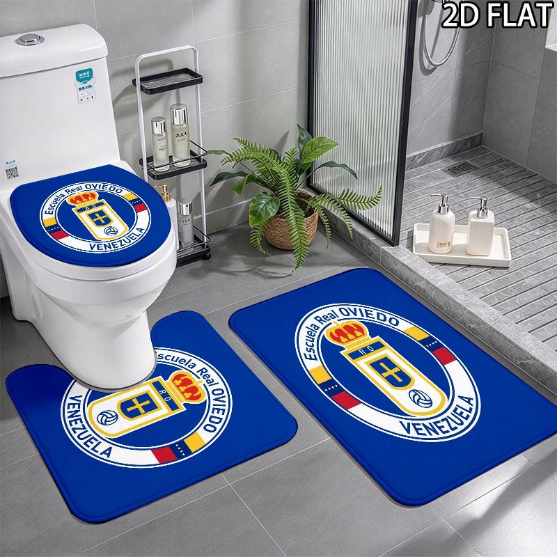 3pcs Real Oviedo Pattern Flannel Nonslip Absorbent Washable Decorative Bathroom Home Toilet Seat Cover Mat