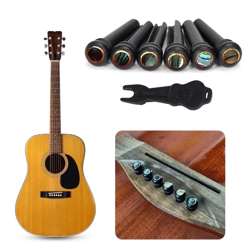 Acoustic Guitar Bridge Pins with Bridge Pin Puller Remover Ebony Acoustic Guitar Bridge Pins Pegs String Nail Remover