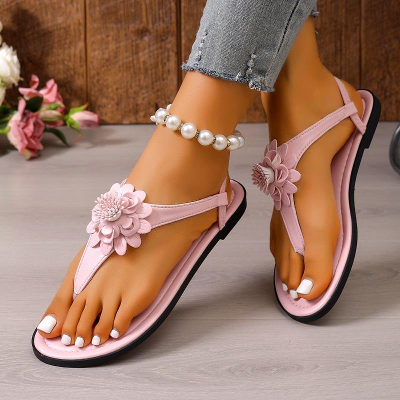 Flat Heel Sandals Women's Summer New European and American Foreign Trade One Line Buckle with Flip Toe Herringbone Beach Large Size Sandals