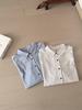 Korean Style Vertical Stripe Cotton Shirt - Retro, Casual, Slimming, Long-Sleeved, Age-Reducing