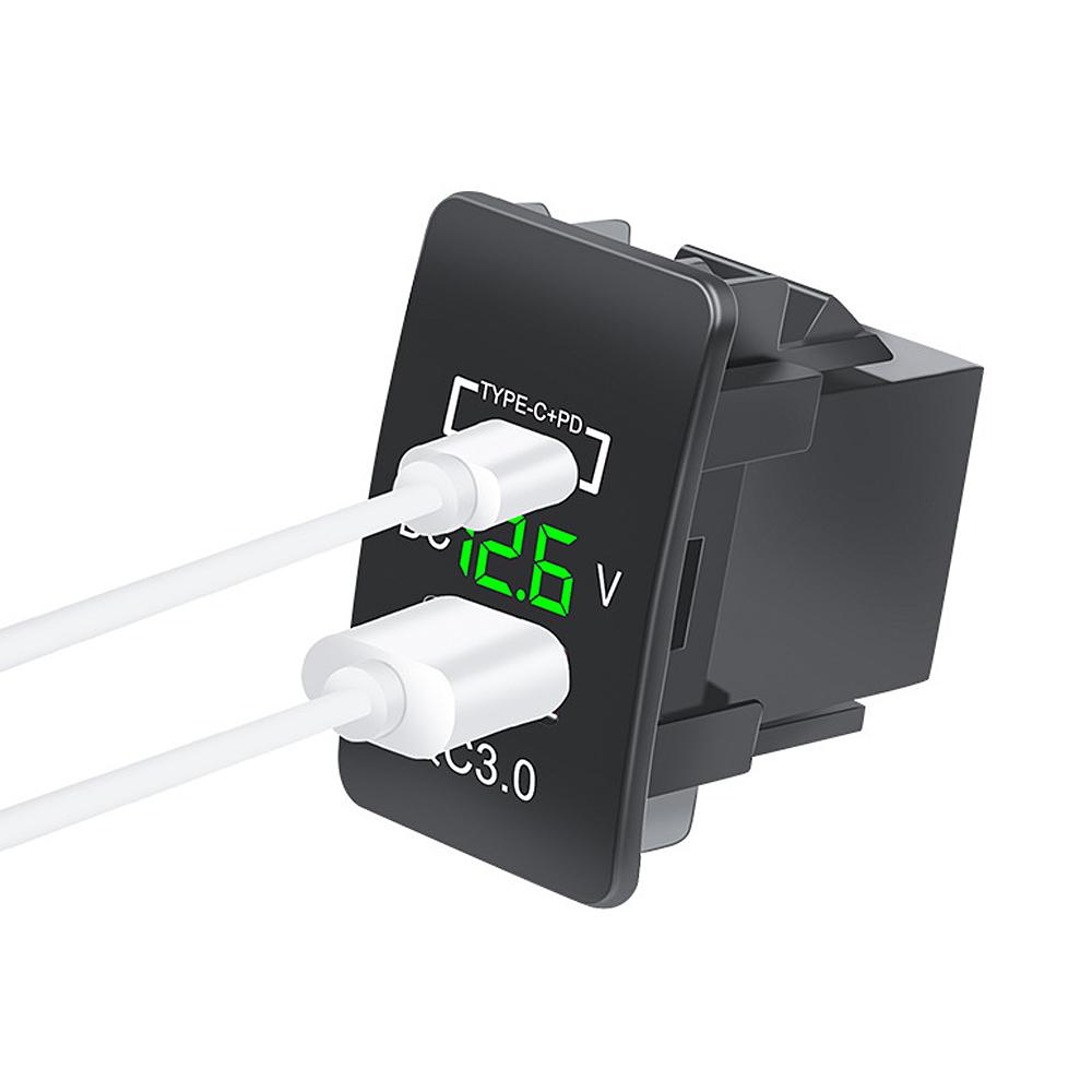 12V-24V Car Charger QC3.0 Type C PD with LED Voltmeter Outlet Waterproof USB Charging Port Adapter for Honda Old Style Modify