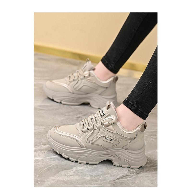 Womens Fleece Lined Chunky Dad Shoes Thick Sole Warm Casual Sports Running Sneakers