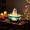 Decorative Night Light for Bedroom Ghost Bubble Bath Lamp, Cute Halloween Decor, Stained Glass Style Resin Ornament & Puppy Lamp Indoor Living