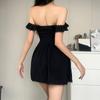 Black Dress Women Elegant Vintage Puff Sleeve Square Collar Mini Dresses Girl Little Black Skirt Women's Summer Clothing