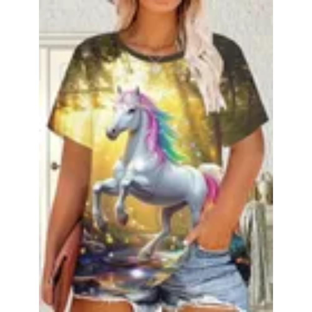 Women's Round Neck Fashionable Casual Short Sleeved T-shirt Top Clothing