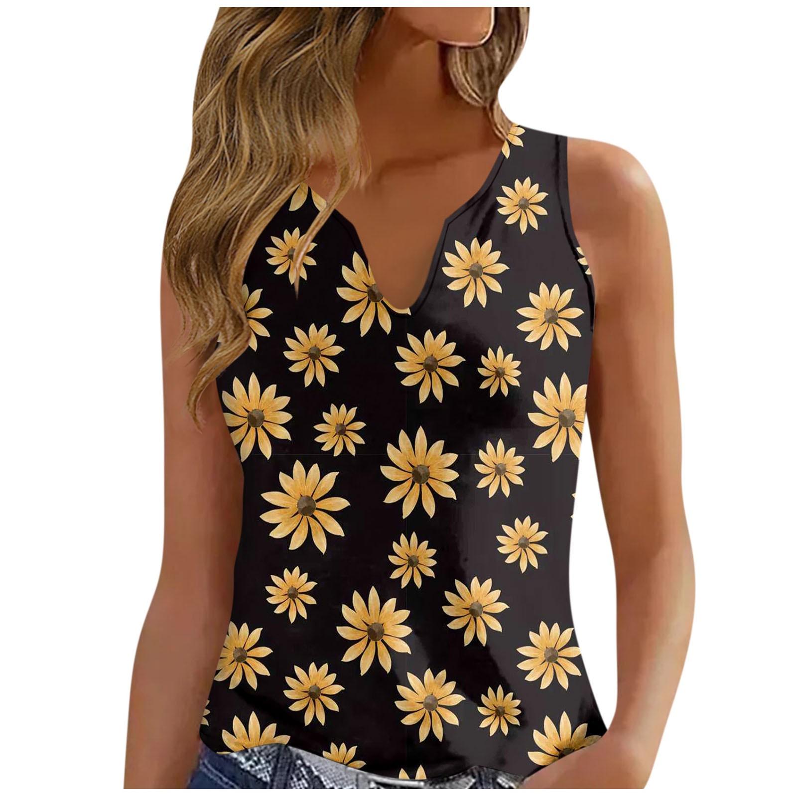 Women s Fashion Casual V-neck Printed Sleeveless Vest T-shirt Top S