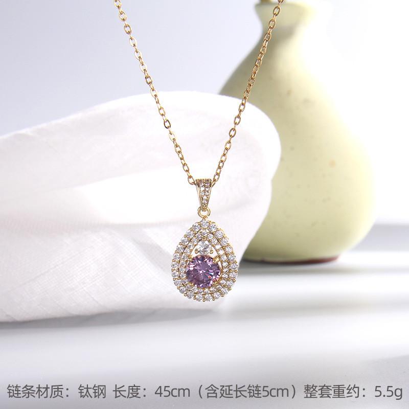 Vintage Green Purple Red Crystal Pendant Necklace Stainless Steel Geometric Choker Jewelry Party Gifts For Women Girls