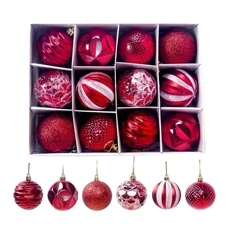 

12pcs/set Christmas Pine Tree Ornament 6cm Christmas Tree Hanging Ball Pendant Red Green Gold Ball Ornaments New Year Decoration 6cm червоний