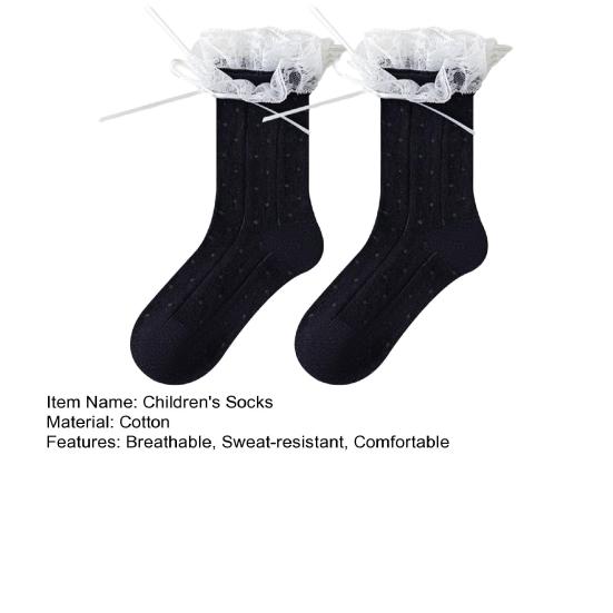 1 Pair Girls Mesh Lace Crew Socks for Socks Thin Breathable Kids Students Cute Bow Cotton