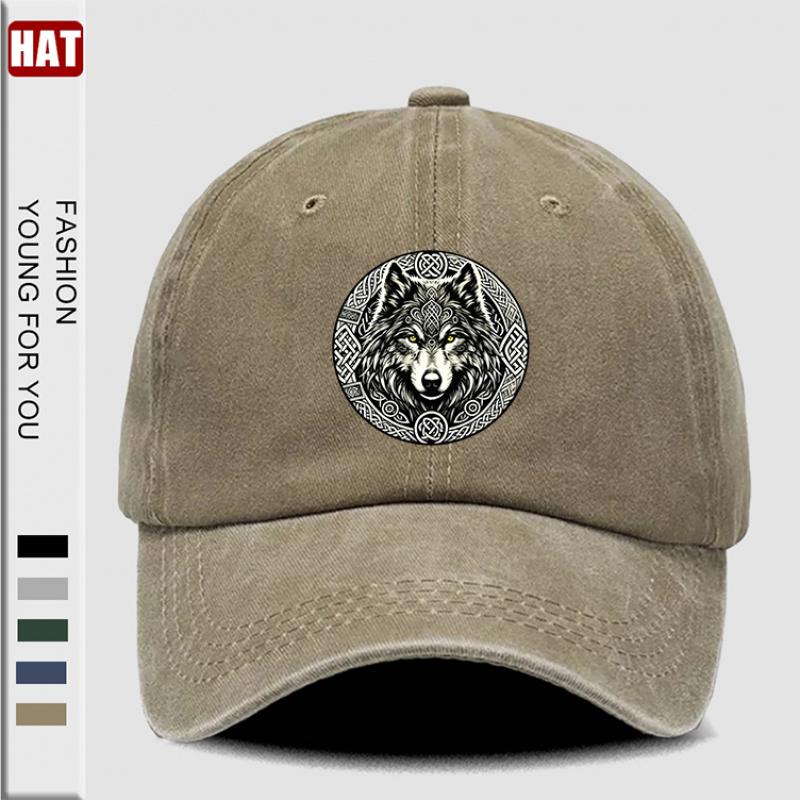 pc Round Badge with a Wolf Head Style Printed Hat Casual Hats for Men Hat for Women Classic Breathable Baseball Caps Outdoo