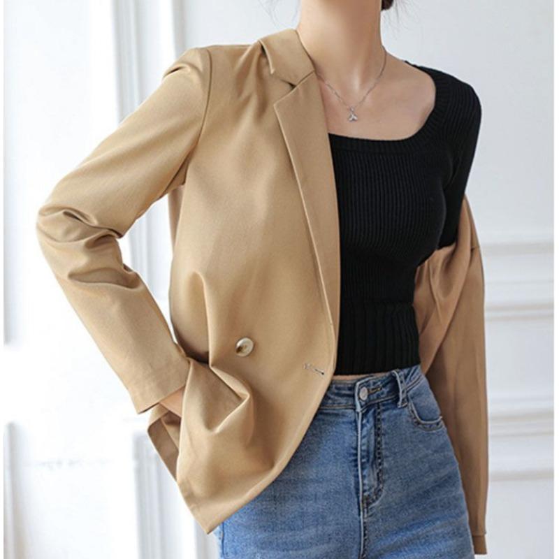 

Women s bottoming shirt new spring and autumn square collar short knitted sweater white slim-fitting sweater black one size fits all чёрный