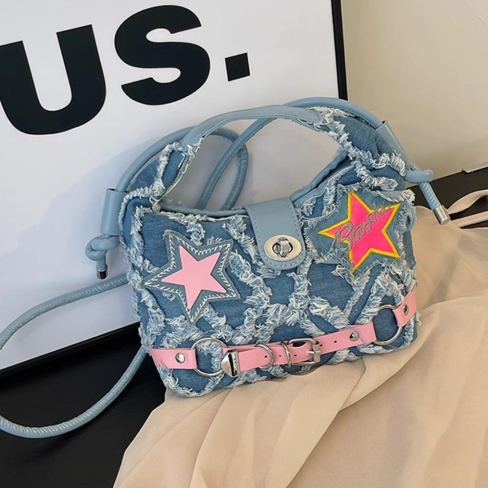 Spice Girl Denim Handbag Harajuku Underarm Shoulder Bag Casual Pink Star Crossbody Bag  Girls