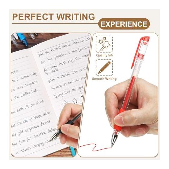 PATIKIL 12 Pcs Gel Pens, 0.5mm Red Ink Smooth Writing Rollerball Pens for Home Office Business Art Writing Note Taking, Clear AGP30105C