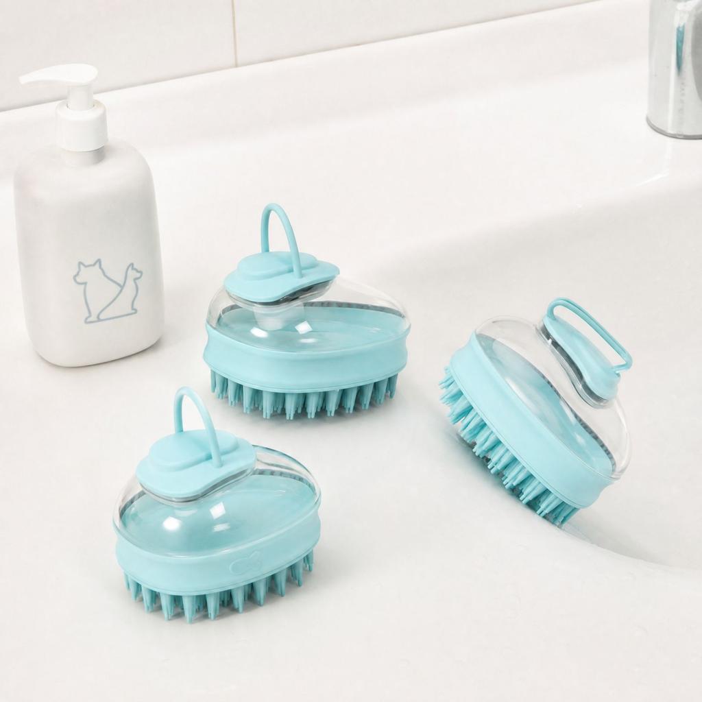Pet Bath Brush with Dispenser for Dogs and Cats, Silicone Shampoo Brush for Bathing and Grooming