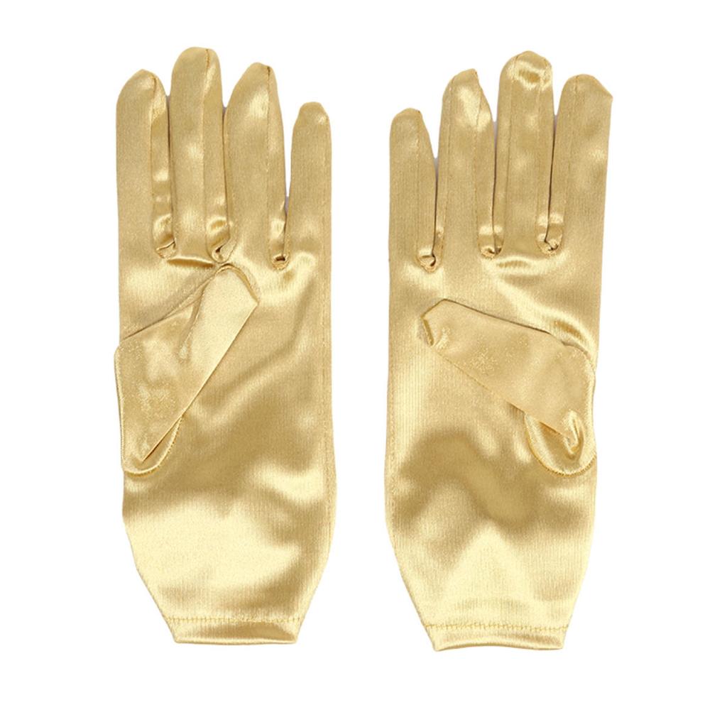 Women Elegant Satin Short Mittens Faux Pearl Pendant Decoration Solid Color Etiquette Gloves Dinner Party Opera Wedding Stage Performance
