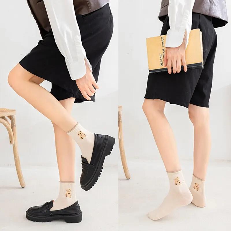 5 Pairs New Cute Bear Socks Women High Cotton Keep Warm Brown Sock Fuffy Funny Lovely Kawaii Cartoon Thermal Socks