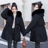 XL large size winter clothing large fur collar medium and long pie overcoming padded jacket women's fashion padded jacket velvet padded jacket