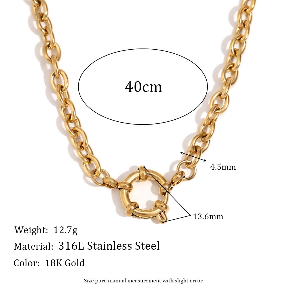 E.B.belle Blade Chain Paper Clip Chain O-shaped Chain Spring Buckle Pendant Necklace 18K Gold Plated 316L Stainless Steel