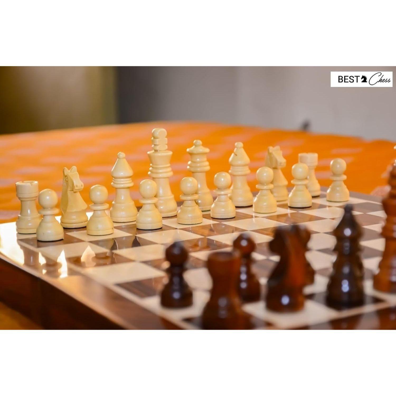 Деревянный складной магнитный шахматный набор ручной работы с магнитными фигурами — фото 4