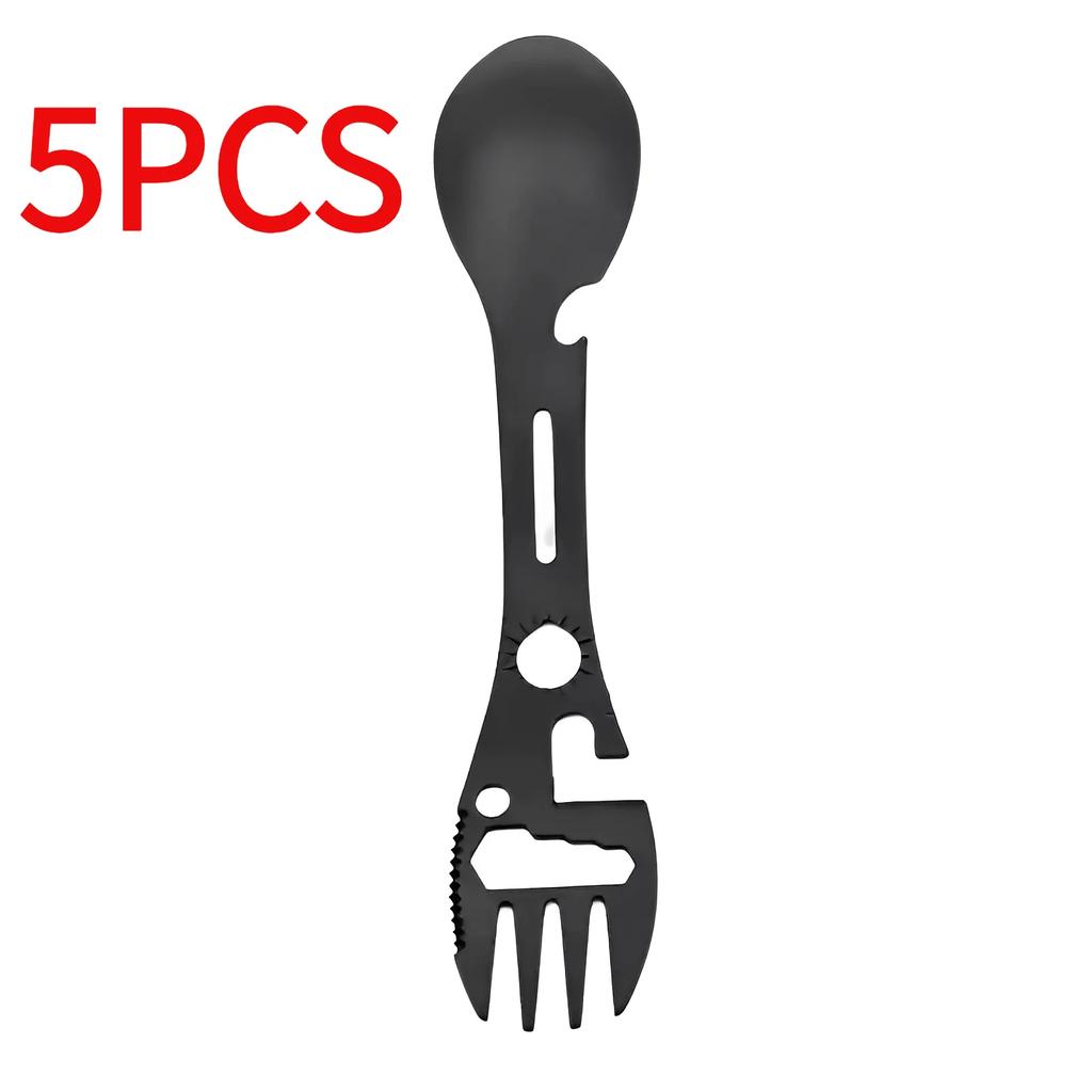 Multi Functional Camping Stainless Steel Spoon Fork Portable Thick Outdoor Tableware Set Integrated Bottle Opener