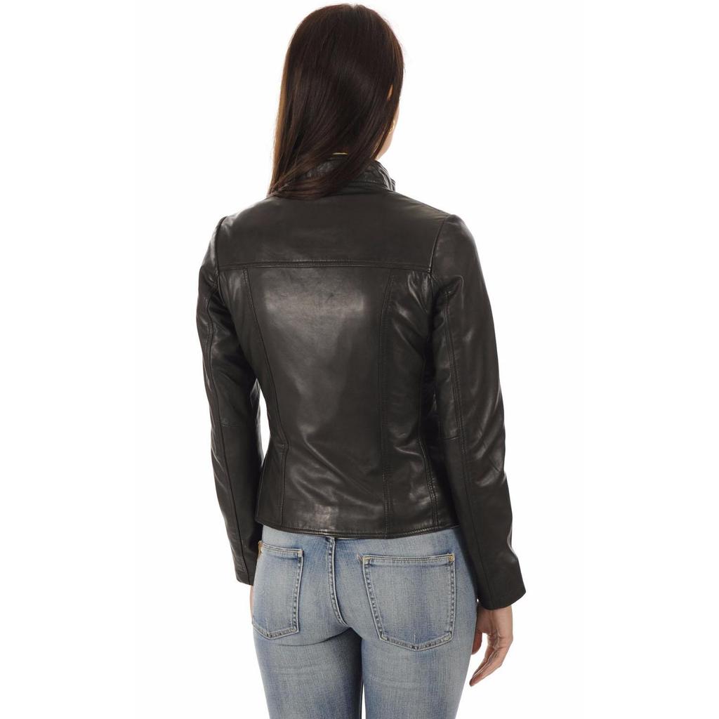 SKINOUTFIT Women Real Leather Biker Motorcycle Jacket Genuine Lambskin Slim Fit Black Coat