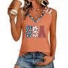 Women's V-Neck Casual Top with Patriotic Independence Day Print