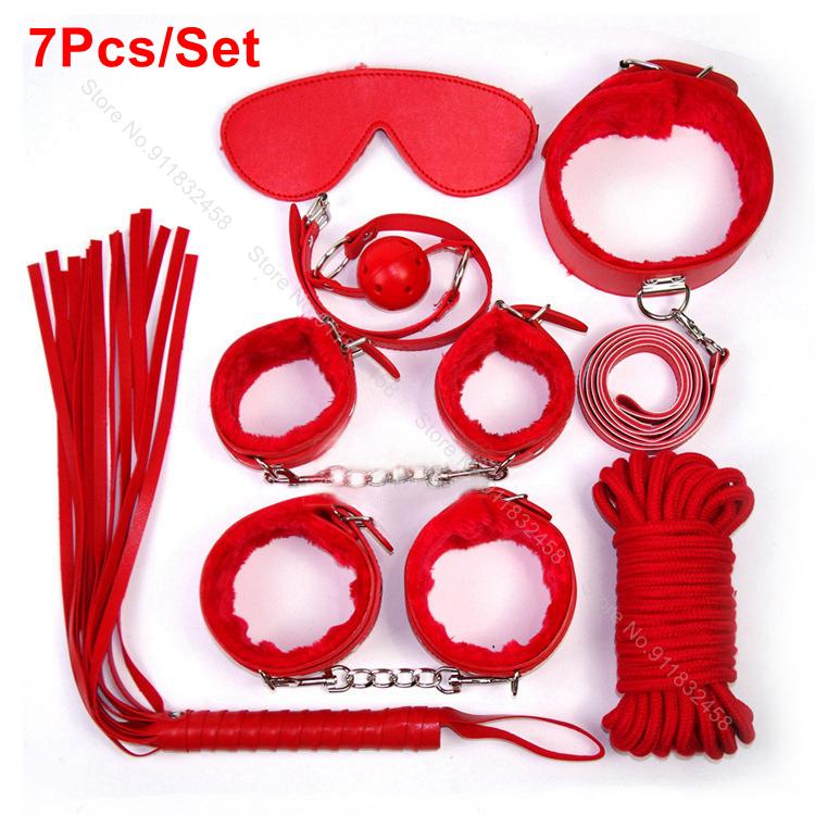 Beginner Friendly BDSM Bondage Set – 7 Pcs Cotton Rope Restraint Kit with Handcuffs Collar Gag Whip Couples Adult Play Toy